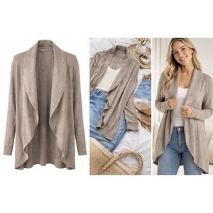 Barefoot Dreams Cozychic Lite Circle Cardigan Taupe L/XL Open Front Drape Soft